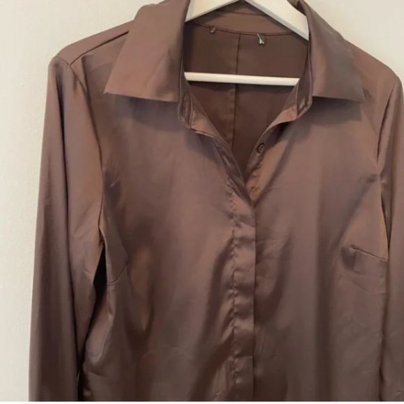 Boston Proper Brown Satin Dress Shirt - Picture 2 of 4